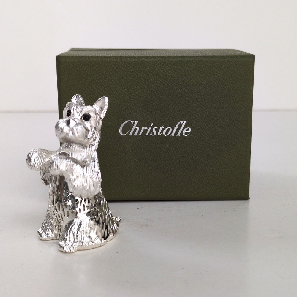 Christofle Figurine Silver Plated Scottish Terrier Dog Lumiere France Minature